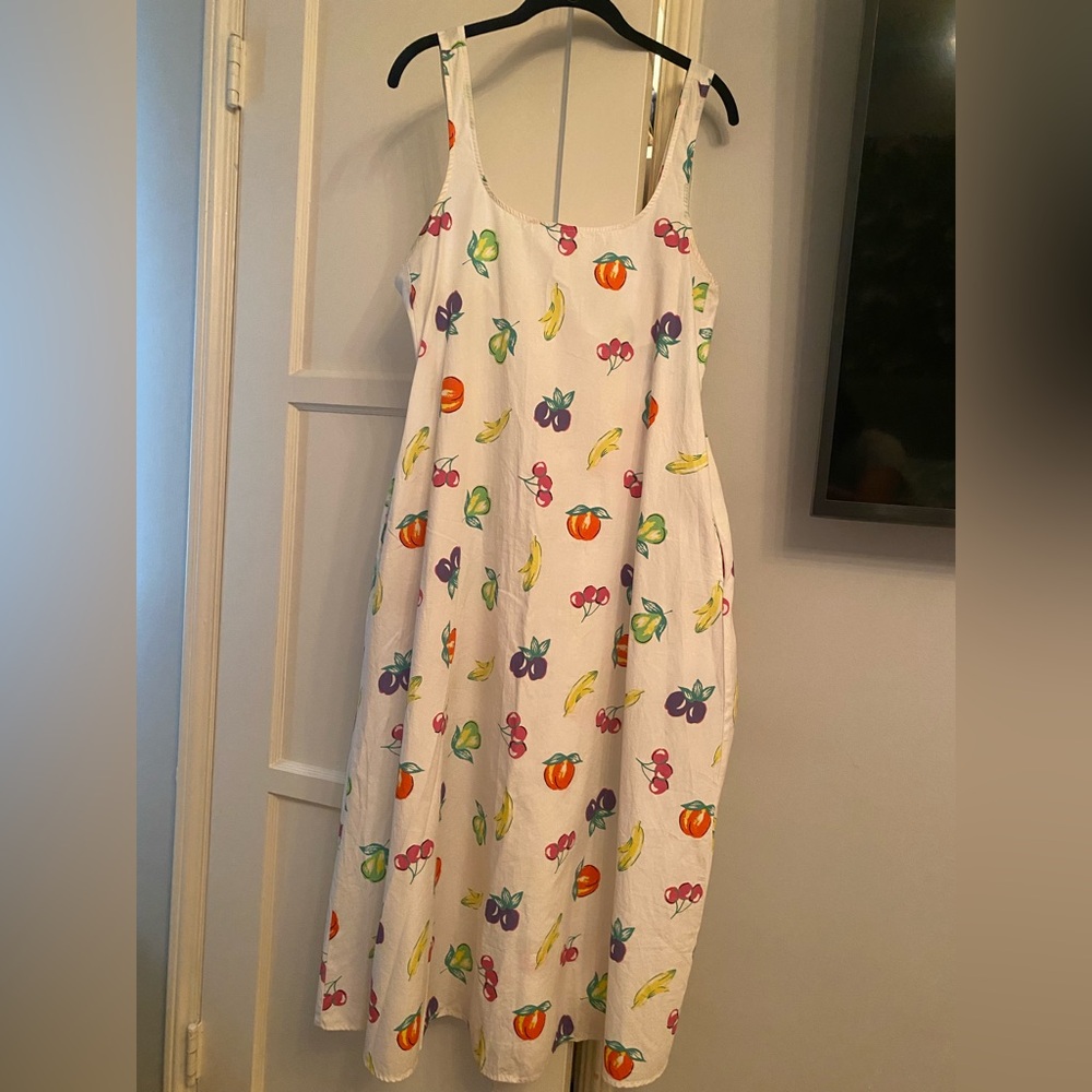 American Vintage White Fruit-Print Sundress with Multicolor Fruit